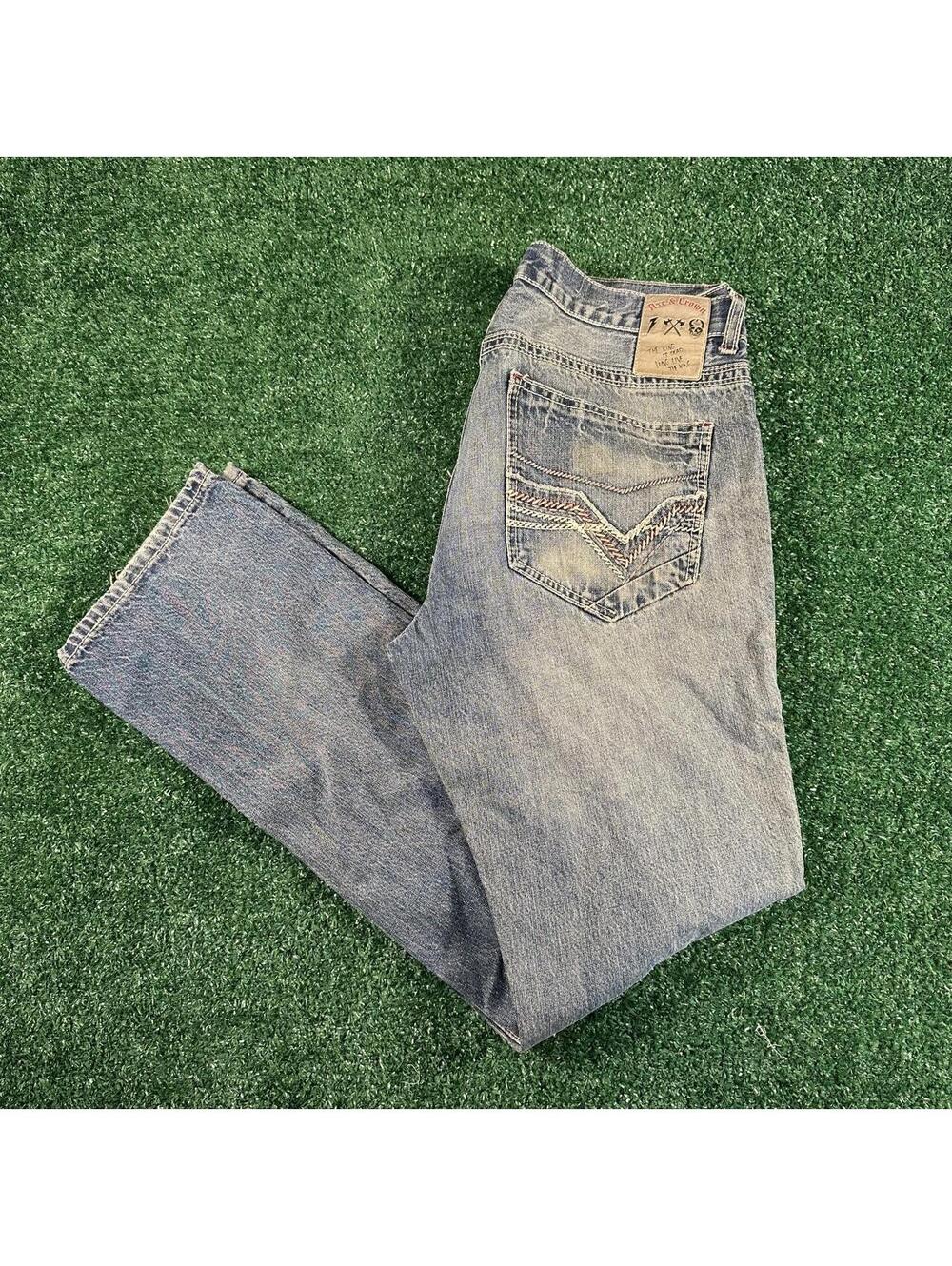 Y2K 2000s axe & crown grunge Baggy Faded Blue Denim Jeans 34x34
